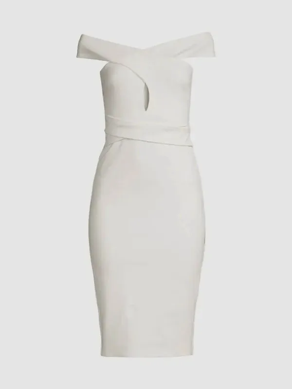 Lavish Alice Off The Shoulder Wrap Ponte Dress in White Size 8 sold by eAura