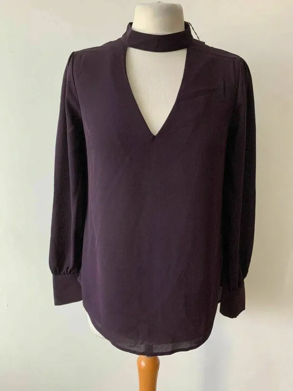 OASIS Purple Blouse Size 10 Choker Neck Keyhole Blouse Long Sleeve sold by eAura