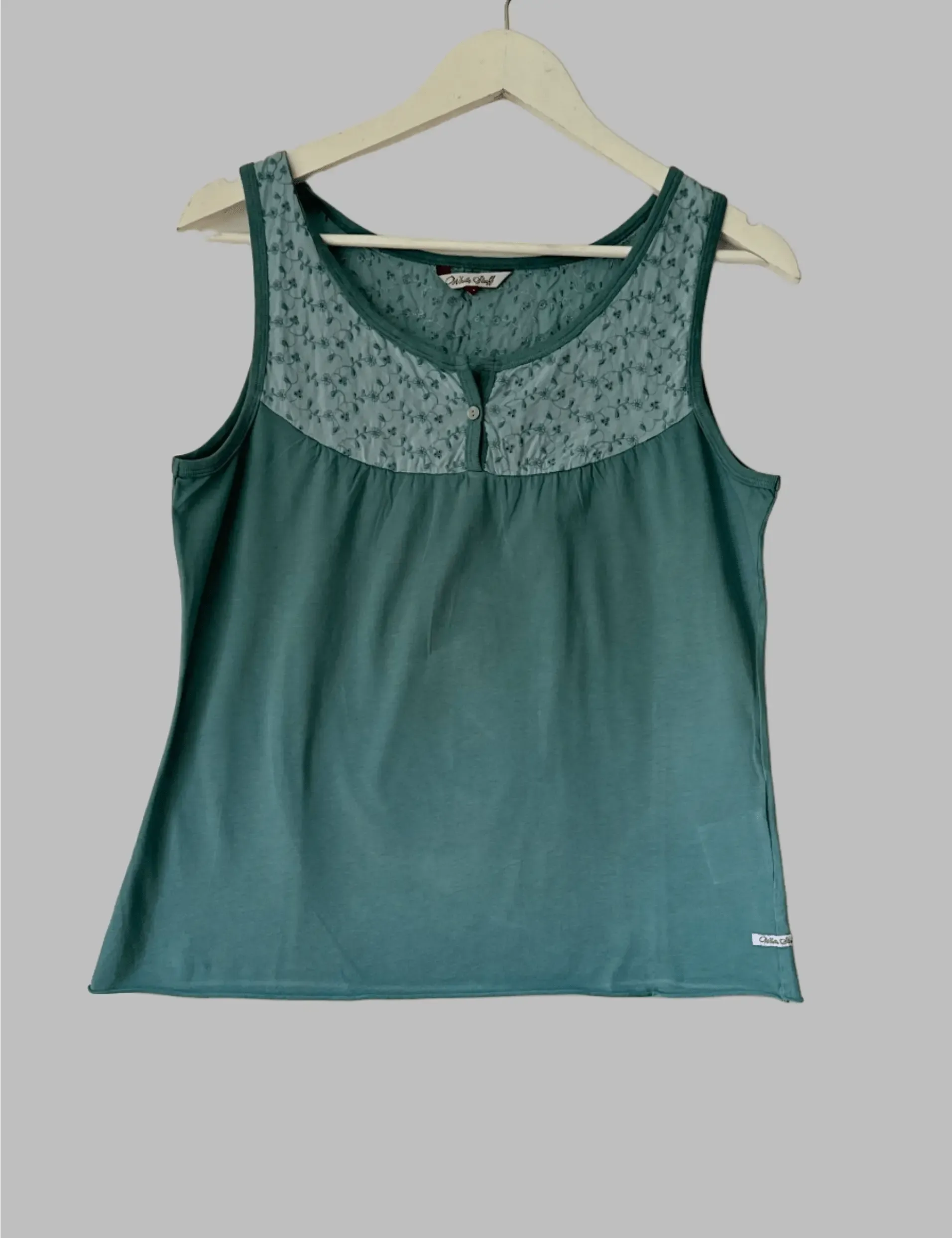 White Stuff Teal Cotton Sleeveless Vest Top Broderie Lace Sizes 8, 10, 12, 14 sold by eAura