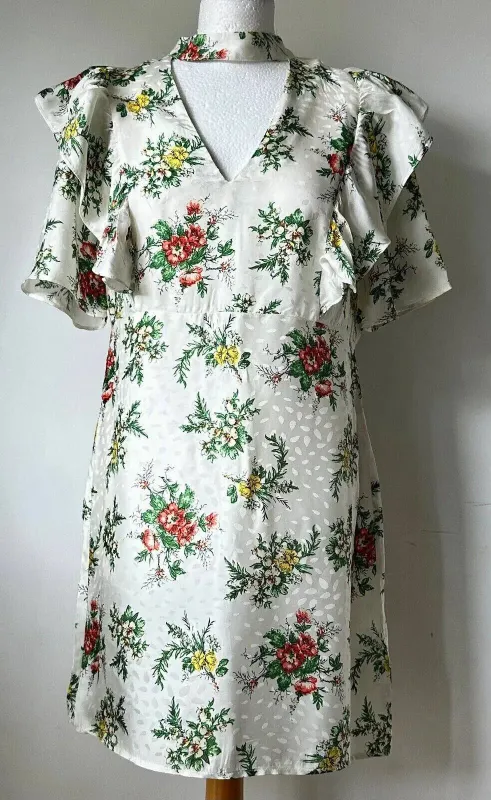 Ex High St Floral Mini Dress Chocker Neck Ruffle Detail M, L, XL sold by eAura