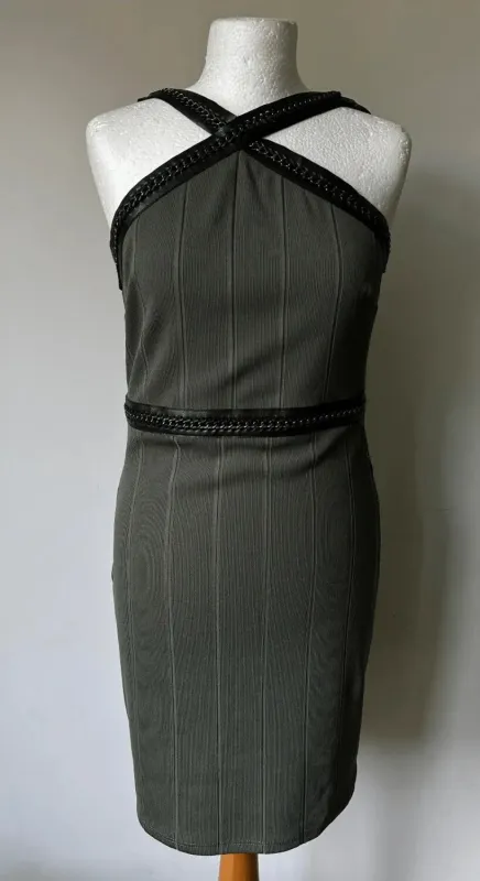 Topshop Olive Green Rib Bodycon Dress size  4, 6, 8, 10, 12, 14, 16 chain detail sold by eAura