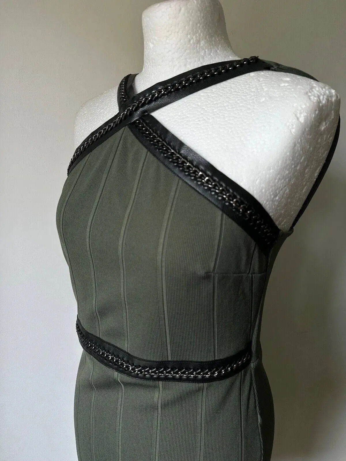 Topshop Olive Green Rib Bodycon Dress size 4, 6, 8, 10, 12, 14, 16 chain detail sold by eAura product image thumbnail 2