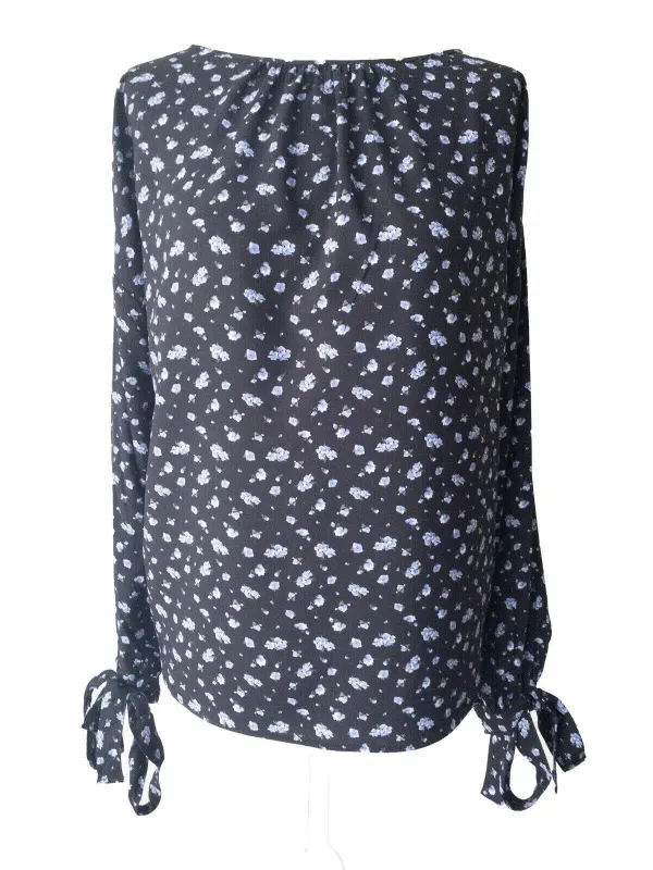 Floral Navy Long Sleeve Top Tie Sleeves Size 10 sold by eAura
