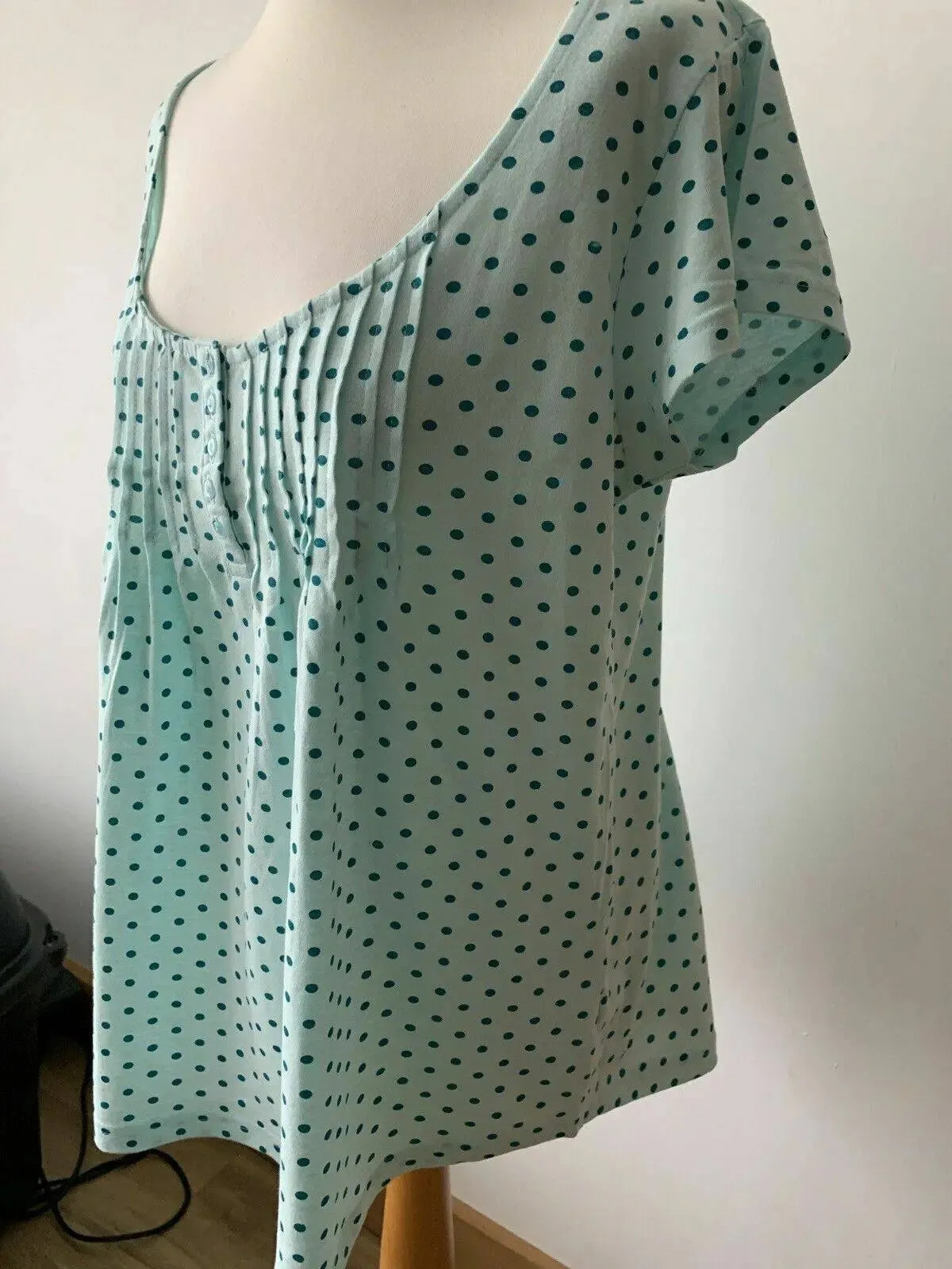 Blancheporte Light Teal Polka Dot Top Cotton Size 16 - 18 Pit to Pit 19.5" sold by eAura product image thumbnail 2