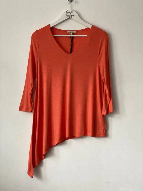 Ex. High St V-Neck Top Bright Peach Asymmetric Size 10 sold by eAura