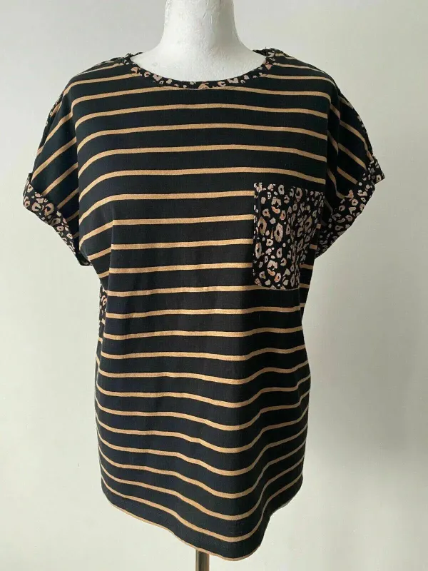 Tu Contrast T-shirt Striped Front Animal Print Back Pocket Top Sizes 16 18 sold by eAura