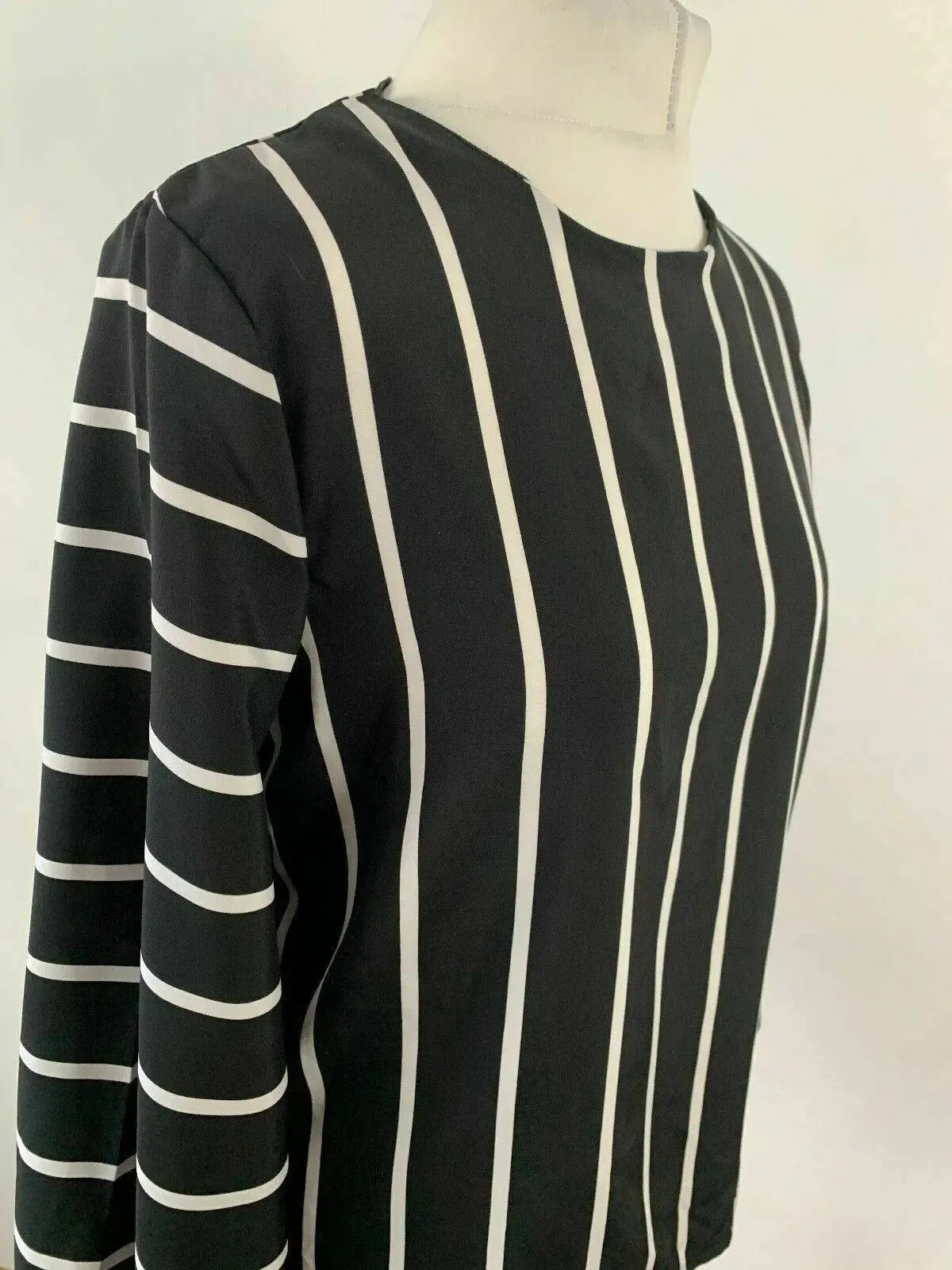 SHEIN Bishop Sleeve Blouse Striped Black & White Top Size M 10 sold by eAura product image thumbnail 2
