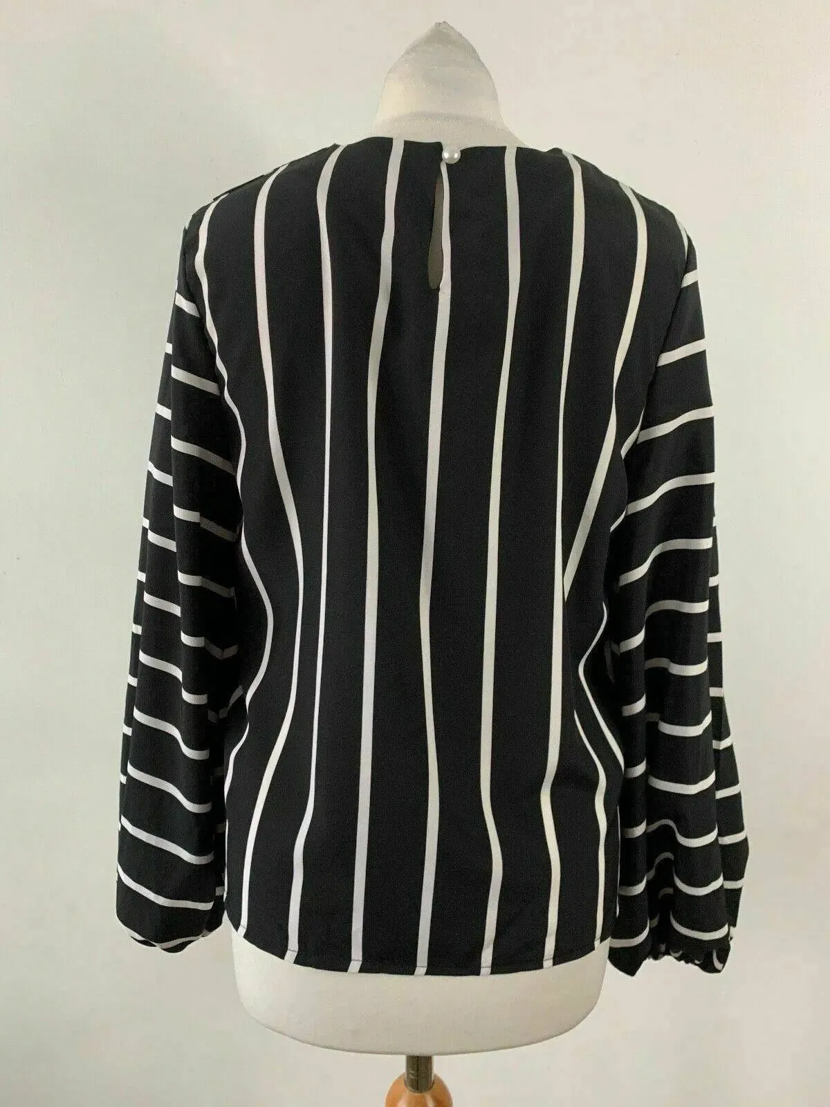 SHEIN Bishop Sleeve Blouse Striped Black & White Top Size M 10 sold by eAura product image thumbnail 4
