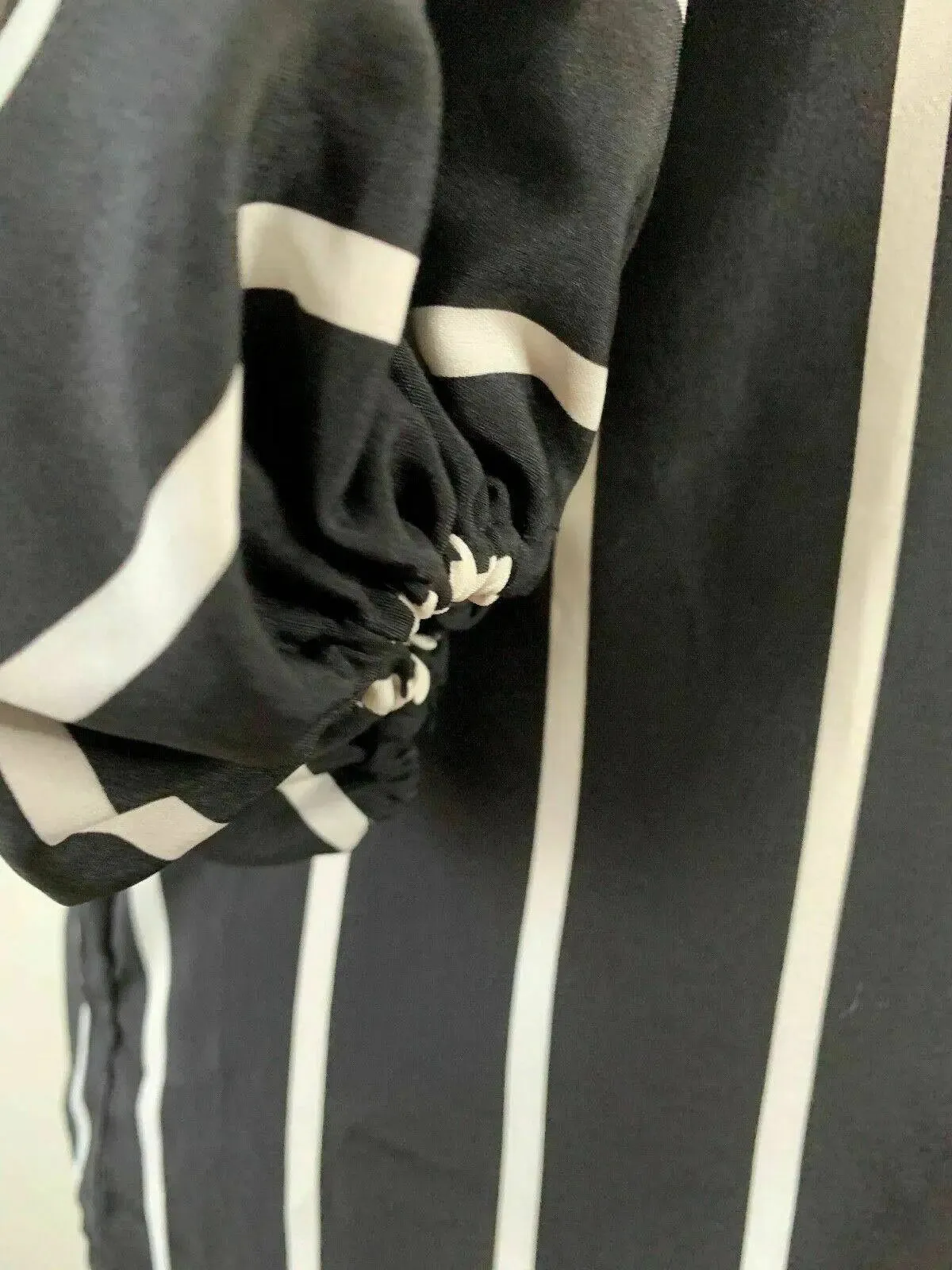 SHEIN Bishop Sleeve Blouse Striped Black & White Top Size M 10 sold by eAura product image thumbnail 3