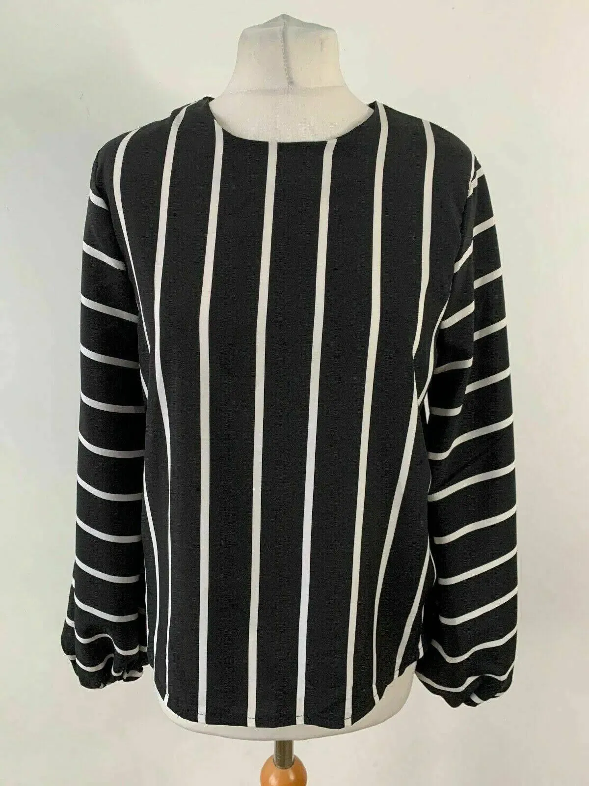 SHEIN Bishop Sleeve Blouse Striped Black & White Top Size M 10 sold by eAura