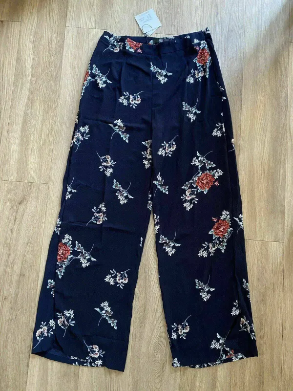 Missguided Dark Blue Floral Wide Leg Trousers Size 12 sold by eAura