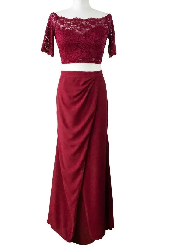 Miss Holly 2-piece Skirt and Lace Crop Top Burgundy Sizes sold by eAura