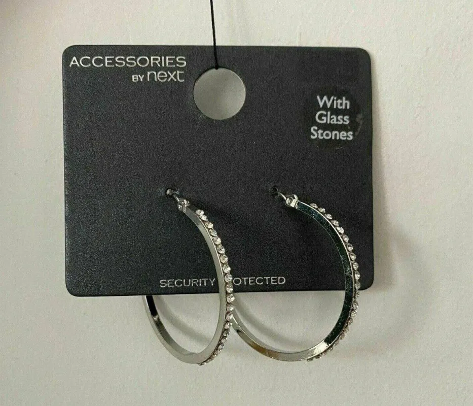 Ex. High St Silver Plated Hoop Earrings With Glass Stones sold by eAura