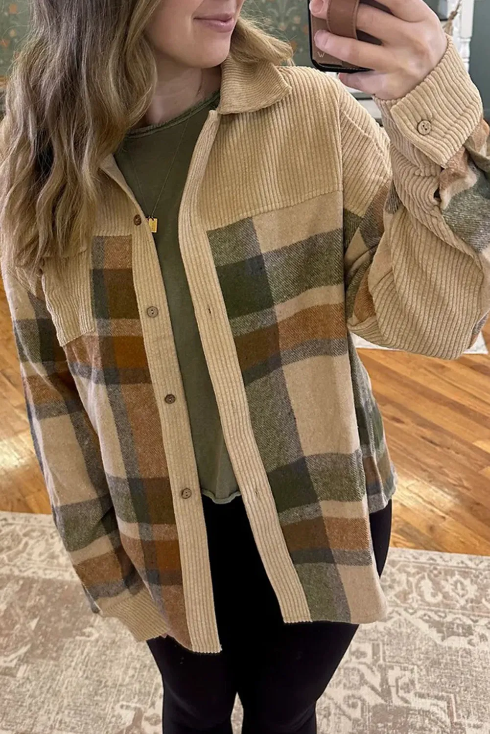 Retro Plaid Corduroy Patchwork Shacket sold by eAura