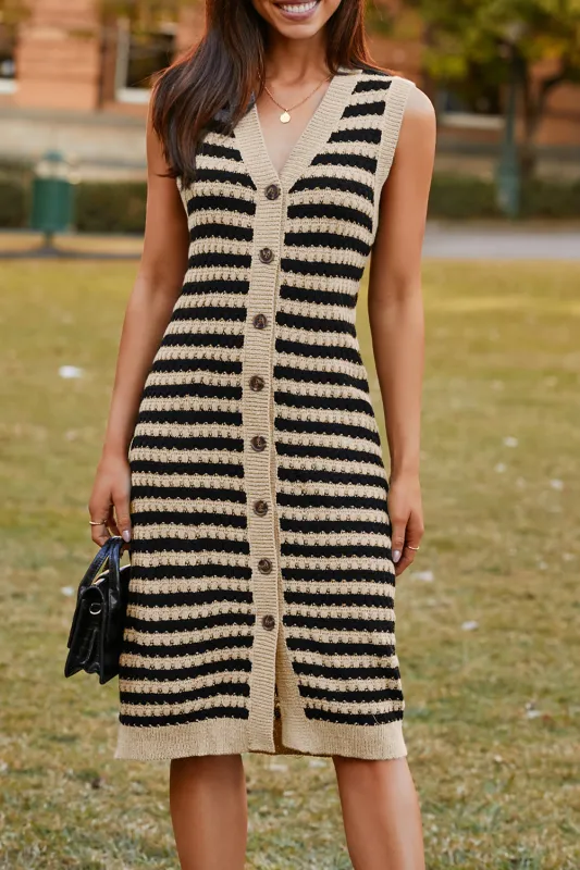 Buttoned Front Pencil Midi Sleeveless Sweater Dress sold by eAura