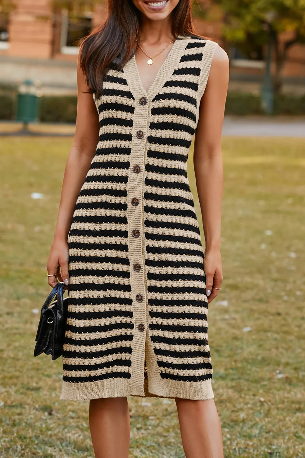 Buttoned Front Pencil Midi Sleeveless Sweater Dress sold by eAura