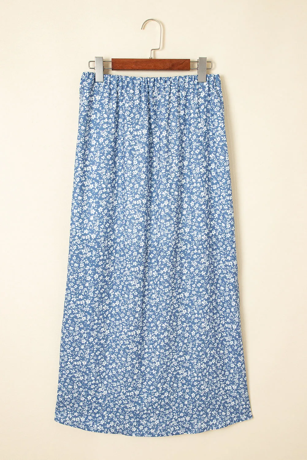 Sky Blue Boho Floral High Waist Long Skirt with Side Split sold by eAura product image thumbnail 3