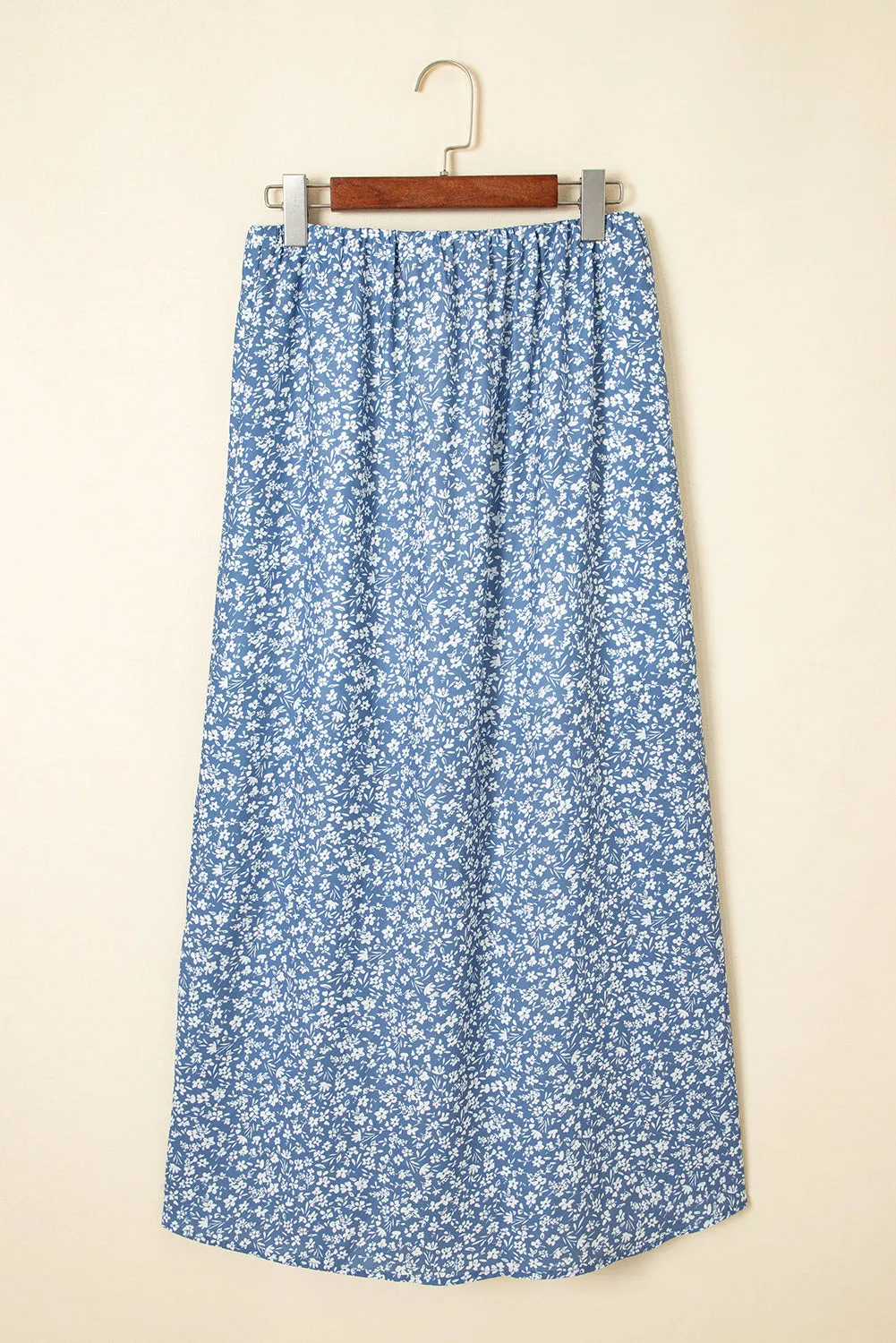 Sky Blue Boho Floral High Waist Long Skirt with Side Split sold by eAura product image thumbnail 4
