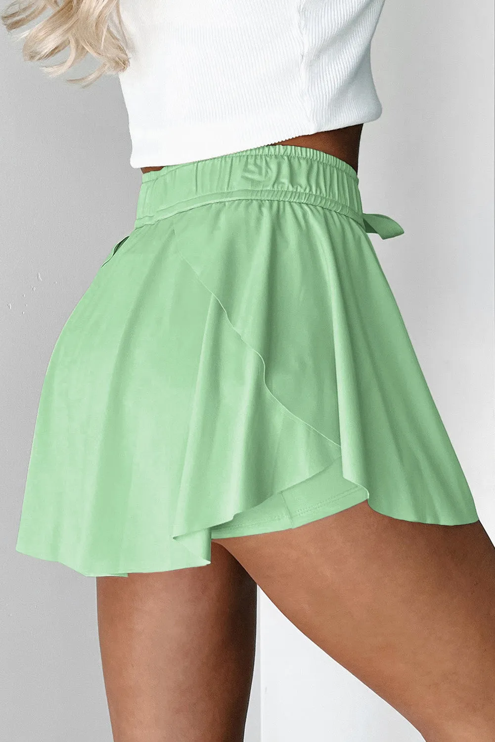 Light Green Drawstring High Waist Lined Tennis Skorts sold by eAura product image thumbnail 3