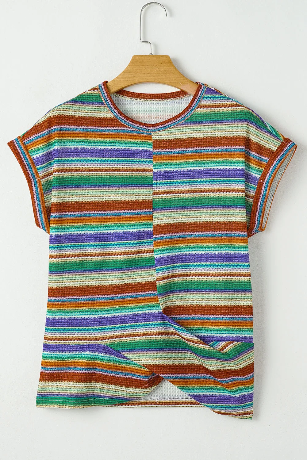 Multicolour Striped Pattern Twist Hem Short Sleeve Top sold by eAura product image thumbnail 4