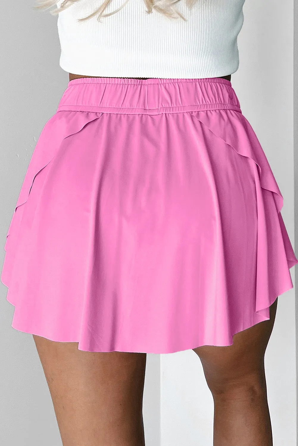 Pink Drawstring High Waist Lined Tennis Skorts sold by eAura product image thumbnail 2