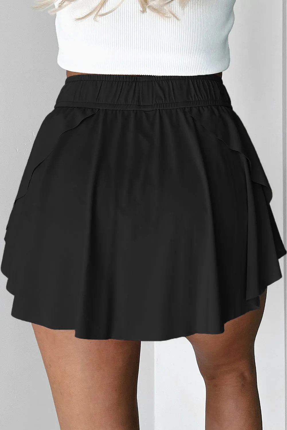Black Drawstring High Waist Lined Tennis Skorts sold by eAura product image thumbnail 3