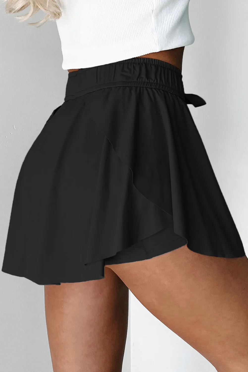 Black Drawstring High Waist Lined Tennis Skorts sold by eAura product image thumbnail 2