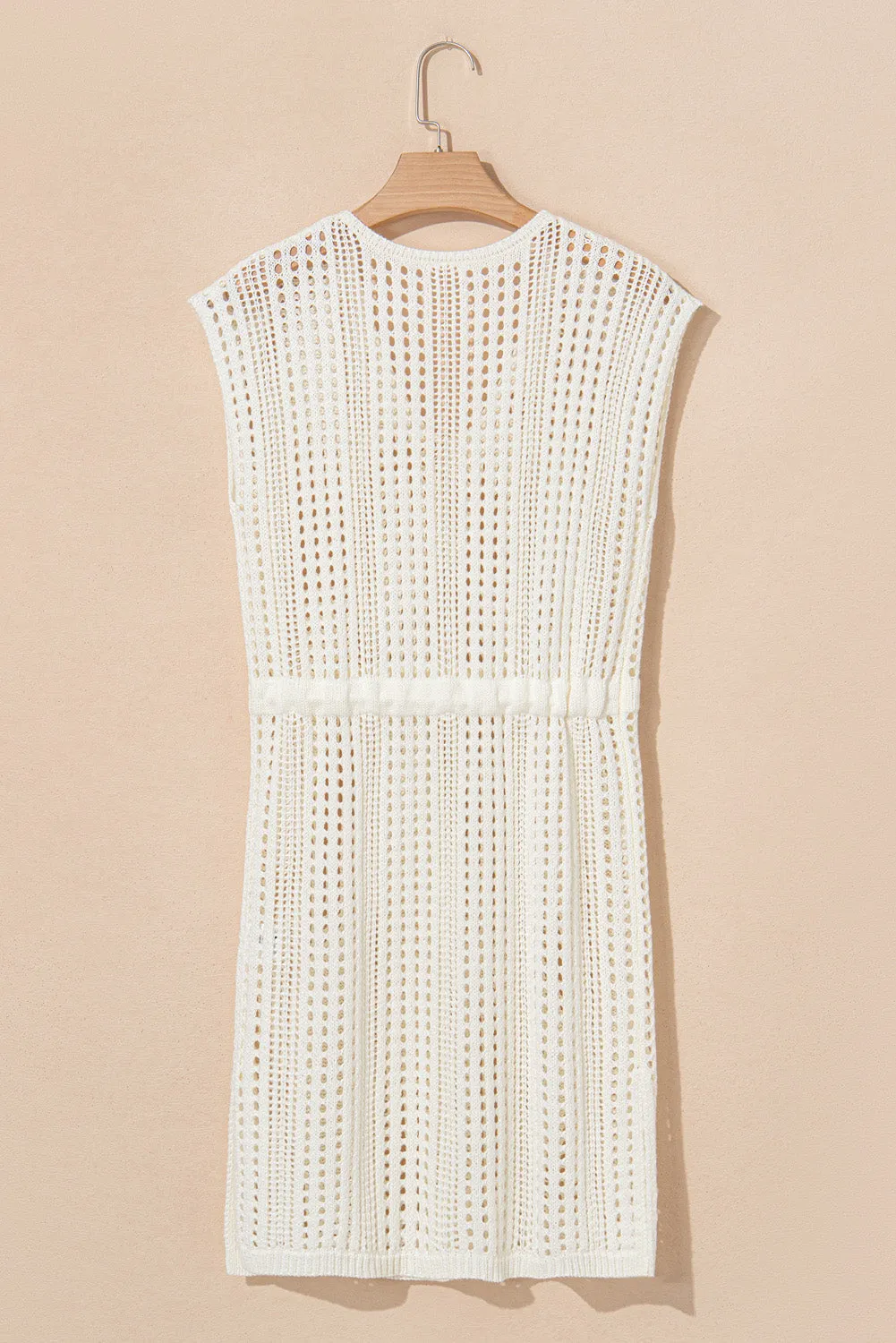 Beige Open Knit Drawstring Waist Beach Dress sold by eAura product image thumbnail 5