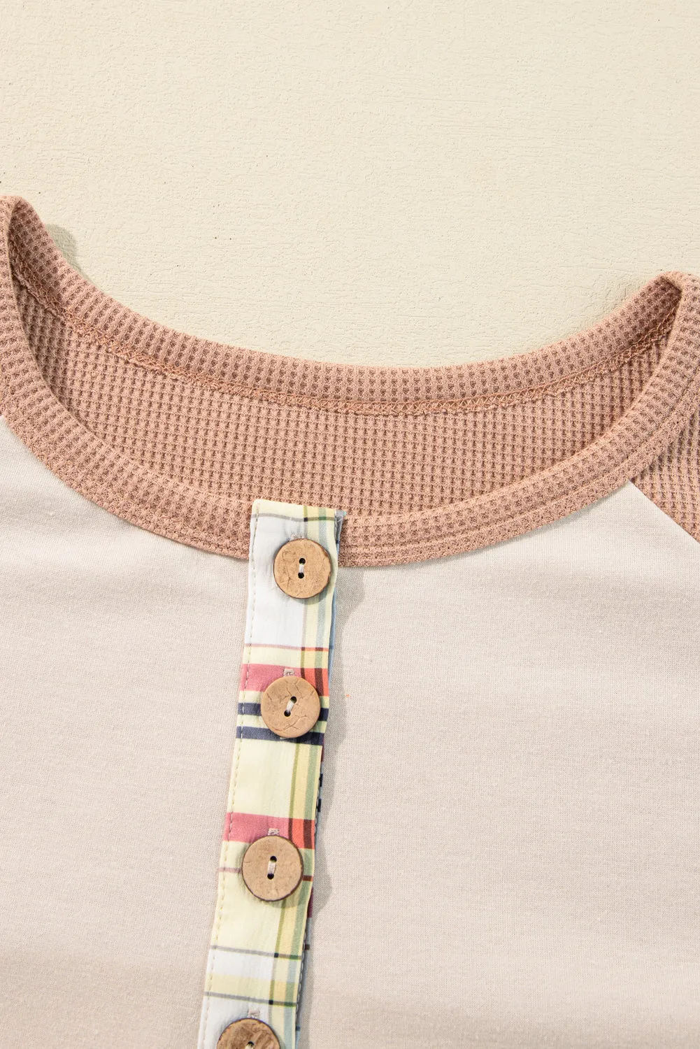 Parchment Plus Size Plaid Patchwork Layered Henley Top sold by eAura product image thumbnail 5