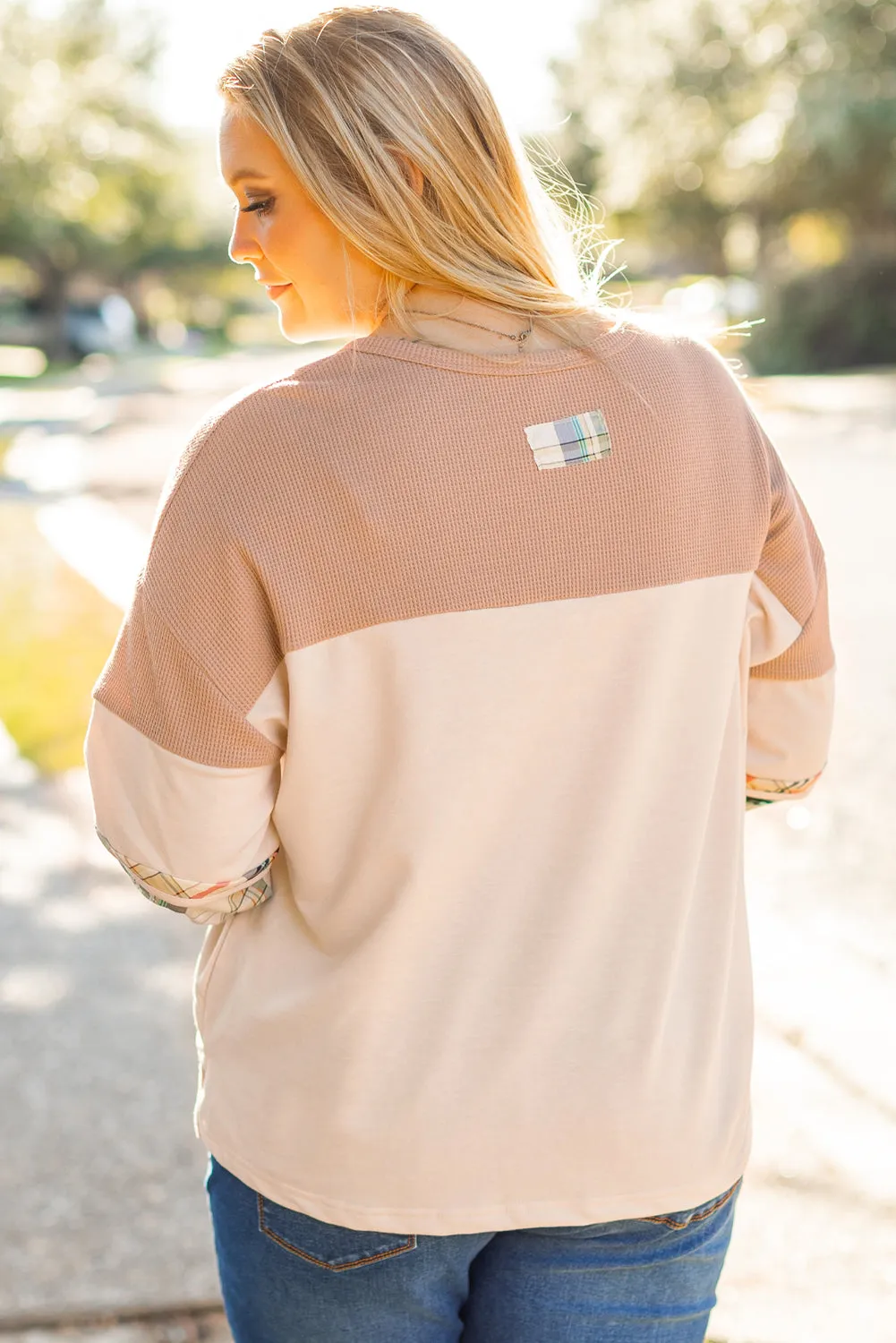 Parchment Plus Size Plaid Patchwork Layered Henley Top sold by eAura product image thumbnail 2