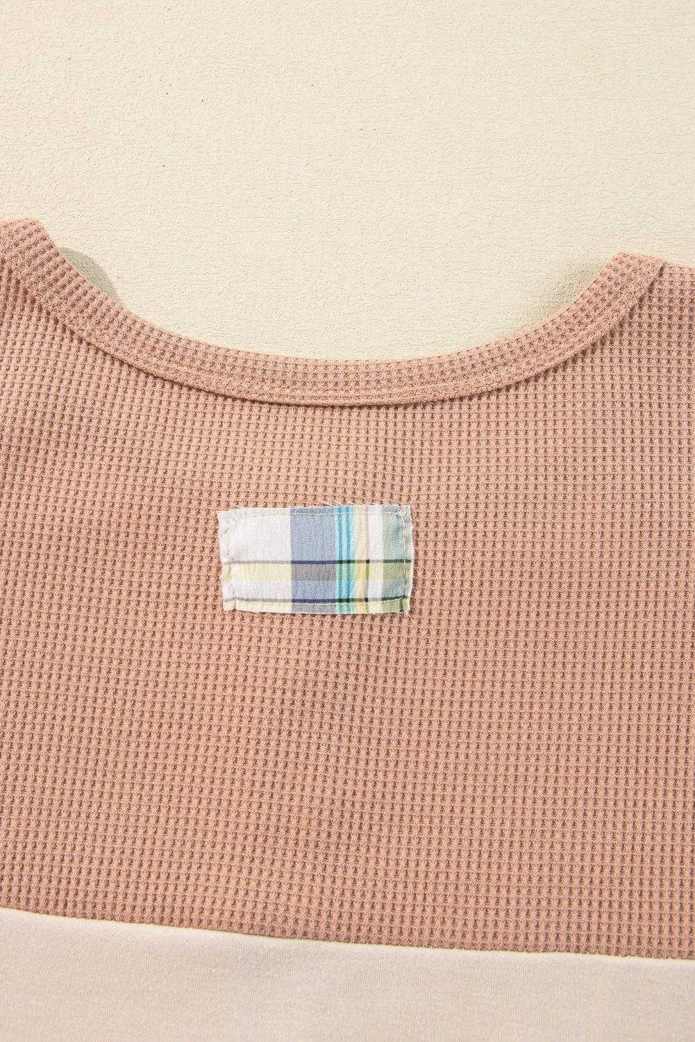 Parchment Plus Size Plaid Patchwork Layered Henley Top sold by eAura product image thumbnail 4