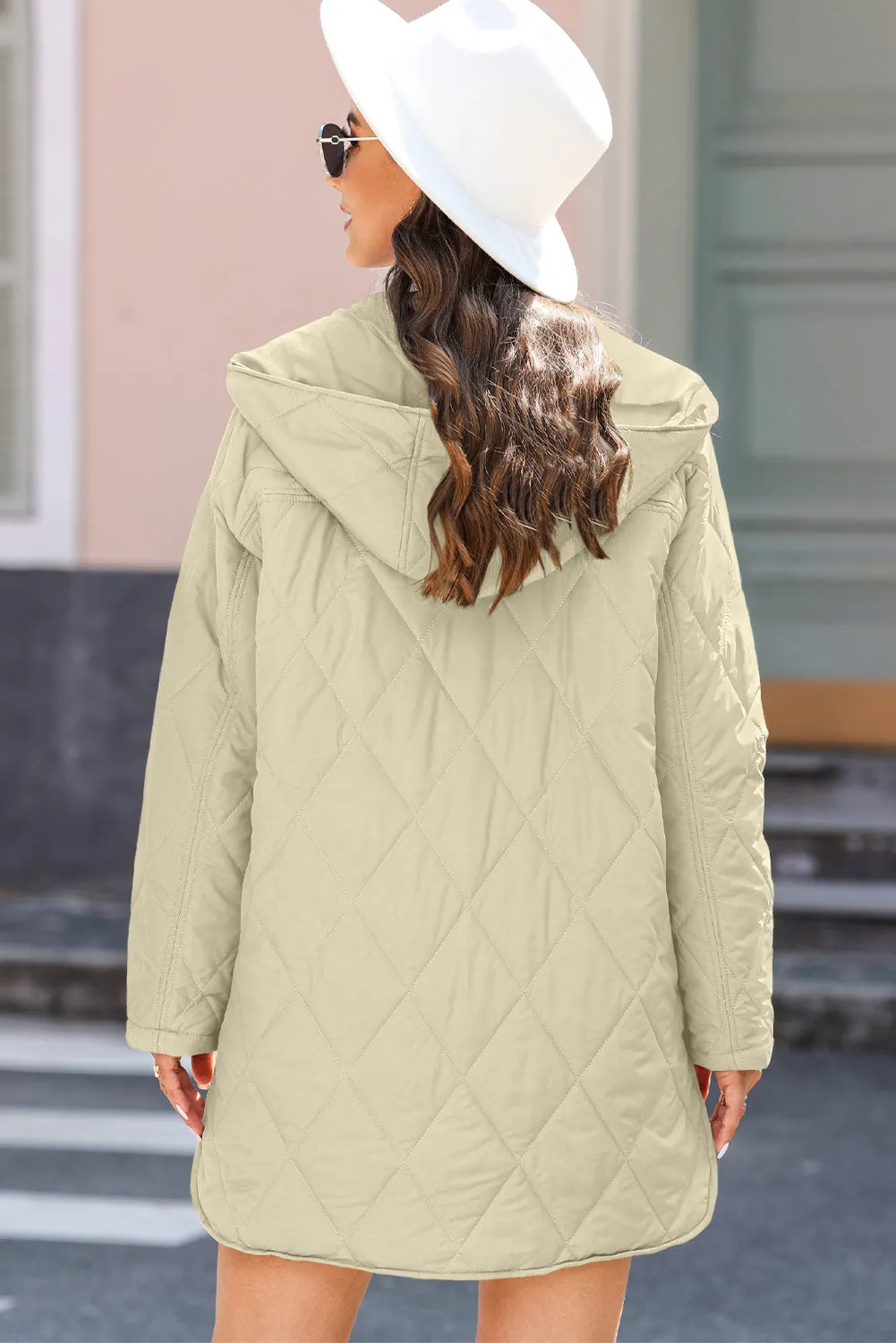 Beige Quilted Snap Button Hooded Coat sold by eAura product image thumbnail 2