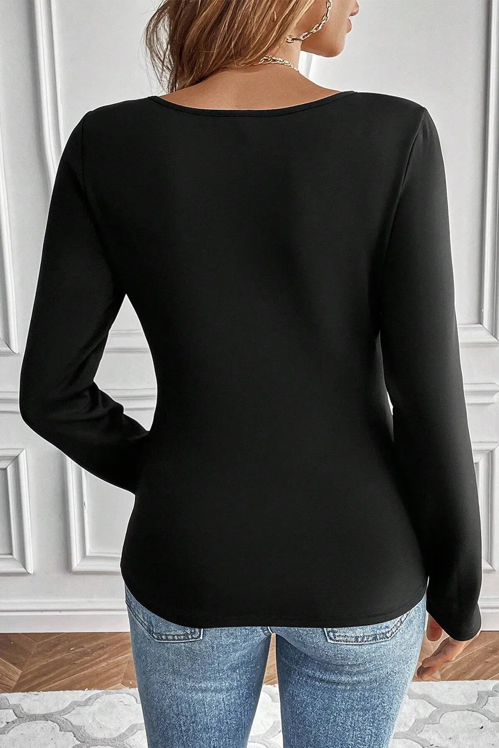 Black Solid Scoop Neck Slim Fit Thermal Top sold by eAura product image thumbnail 2
