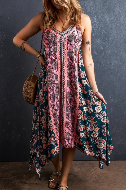 Pink Bohemian Floral Patchwork Print Long Sundress sold by eAura