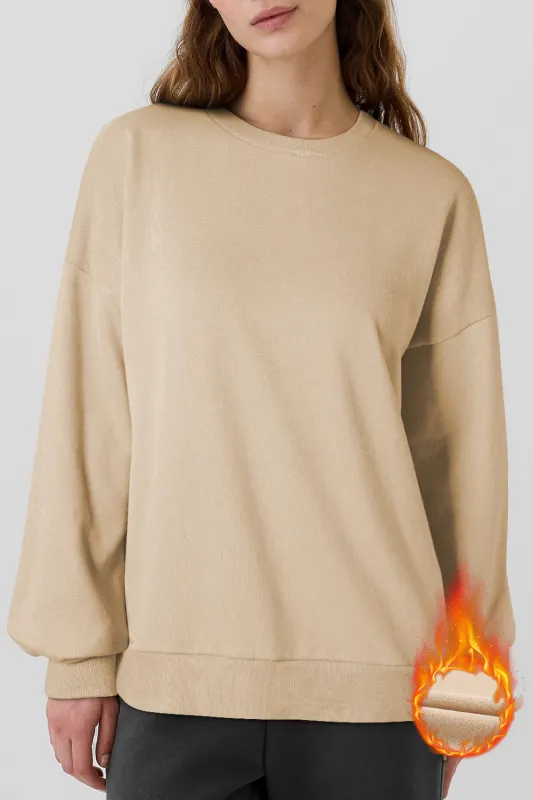 Apricot Solid Fleece Lined Drop Shoulder High Low Sweatshirt sold by eAura