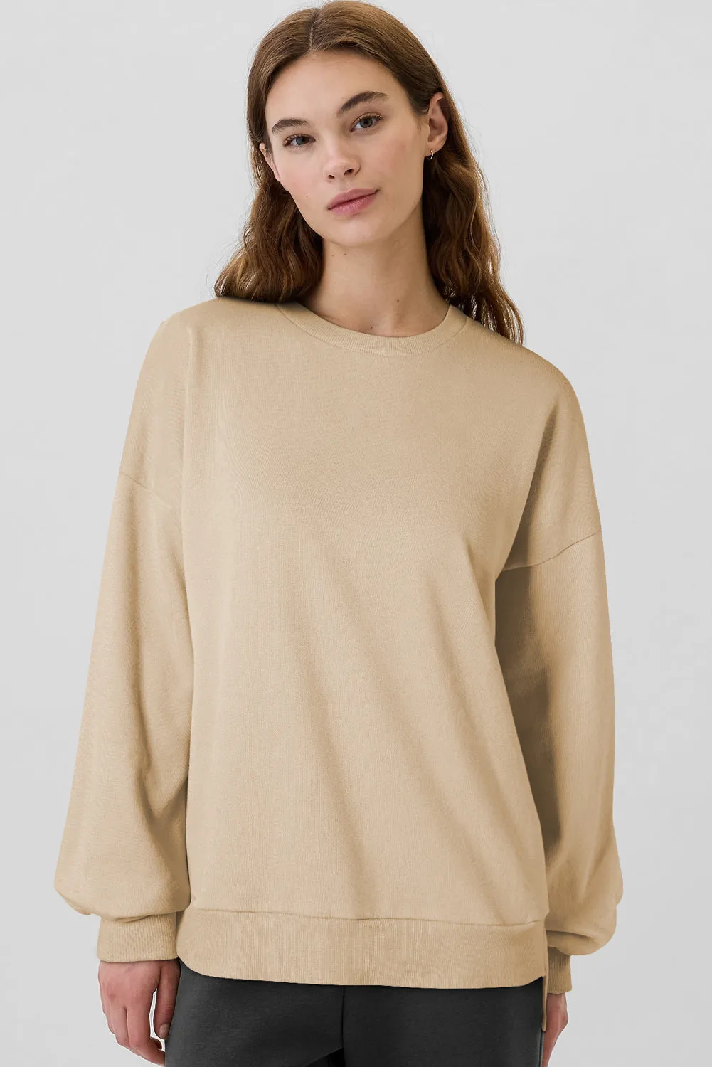 Apricot Solid Fleece Lined Drop Shoulder High Low Sweatshirt sold by eAura product image thumbnail 3
