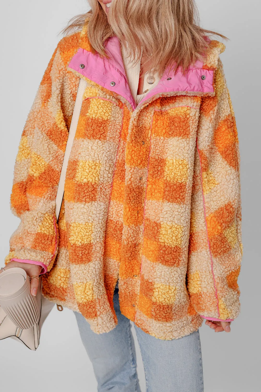 Orange Checkered Sherpa Hooded Jacket sold by eAura product image thumbnail 5