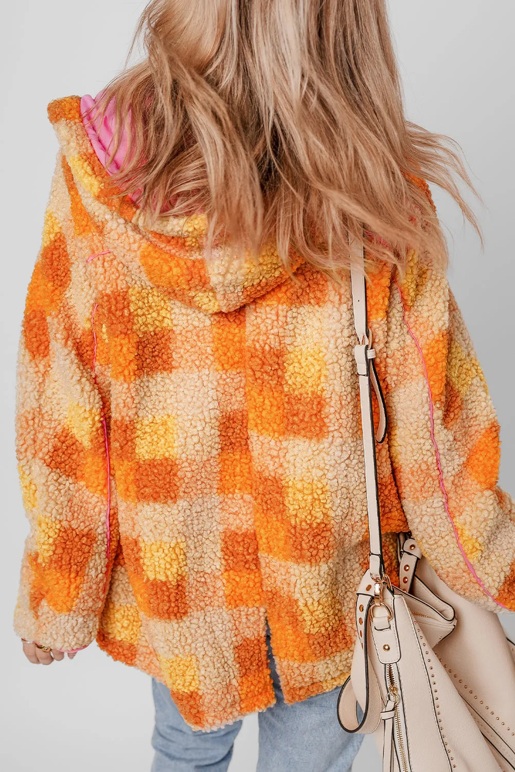Orange Checkered Sherpa Hooded Jacket sold by eAura product image thumbnail 2