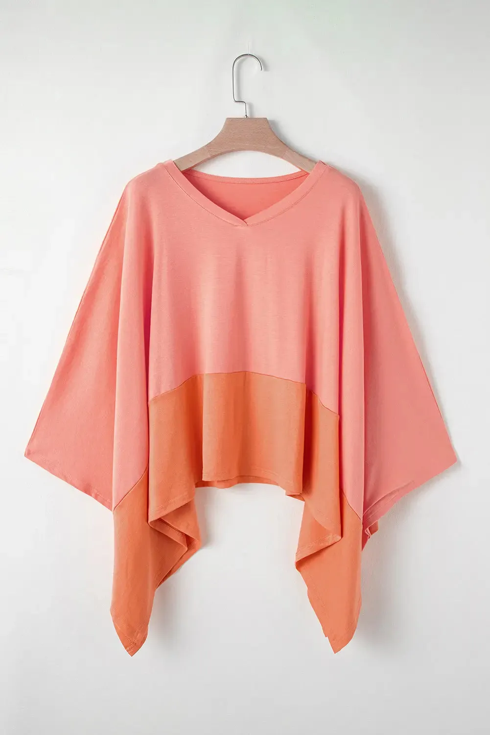 Grapefruit Orange Contrast Color Patchwork Oversized Side Split Top sold by eAura product image thumbnail 5