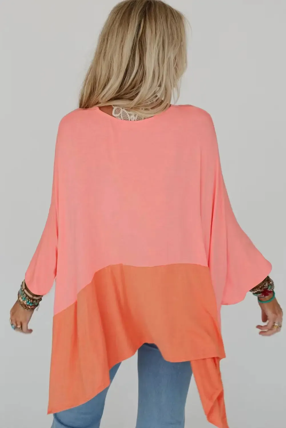 Grapefruit Orange Contrast Color Patchwork Oversized Side Split Top sold by eAura product image thumbnail 2