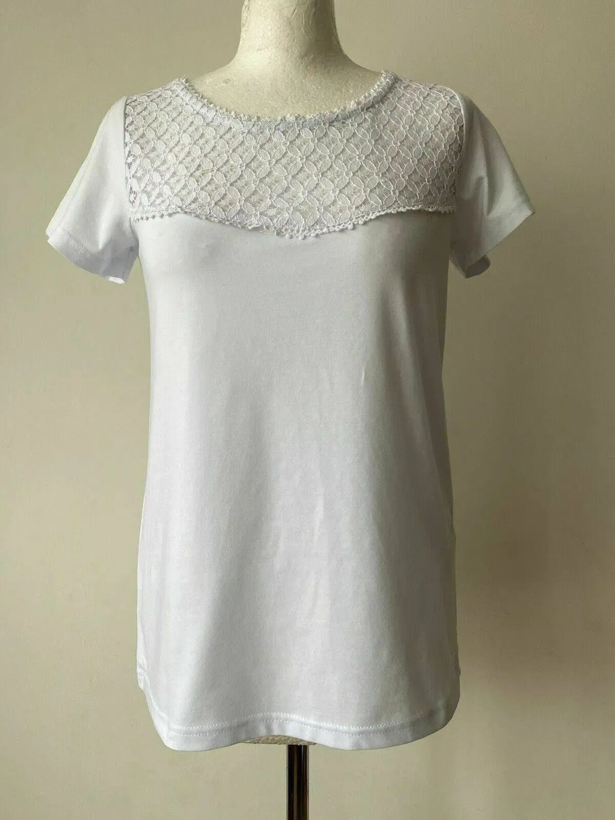 Soyaconcept White Tee Lace Neckline Size S 8 - 10 sold by eAura