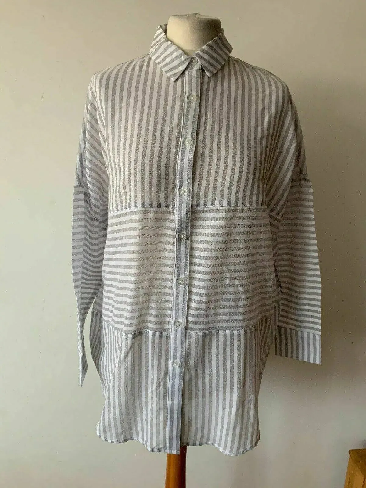 New Look Contrast Mixed Front Stripe Shirt Lightweight Size 10 Boxy Wide sold by eAura