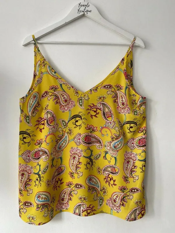Matalan Cami Top Sizes 8, 10, 12, 14, 16, 18 Yellow Paisley sold by eAura
