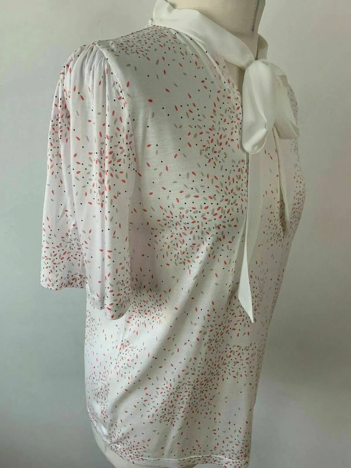 M&S Ivory Mix Tie Neck Top Size 10 Short Flared Sleeve sold by eAura product image thumbnail 3