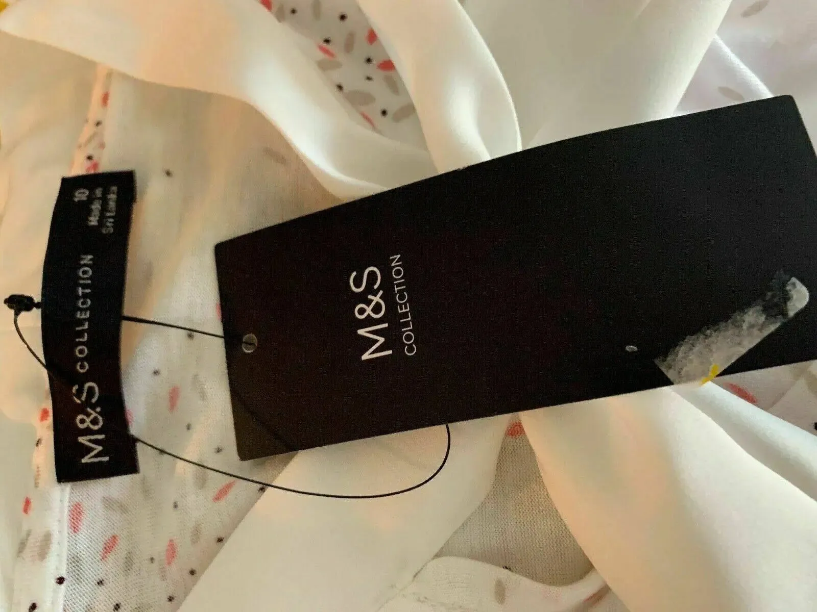 M&S Ivory Mix Tie Neck Top Size 10 Short Flared Sleeve sold by eAura product image thumbnail 5