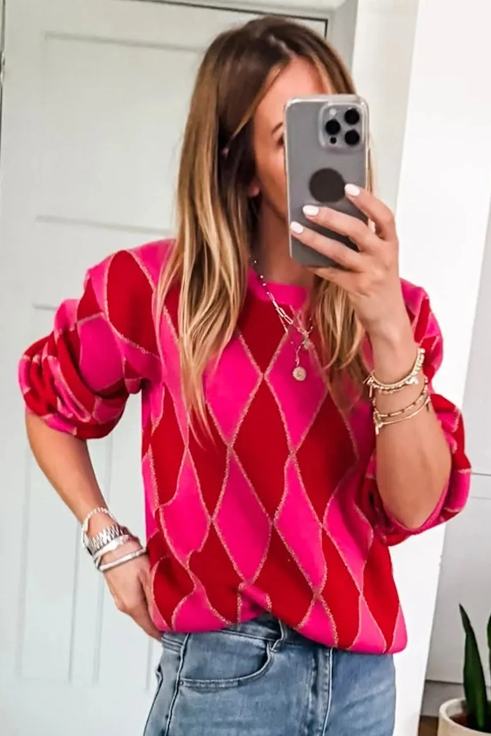 Glitter Rhombus Pattern Knit Casual Sweater sold by eAura product image thumbnail 5