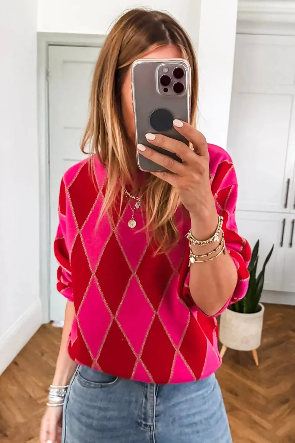 Glitter Rhombus Pattern Knit Casual Sweater sold by eAura product image thumbnail 4