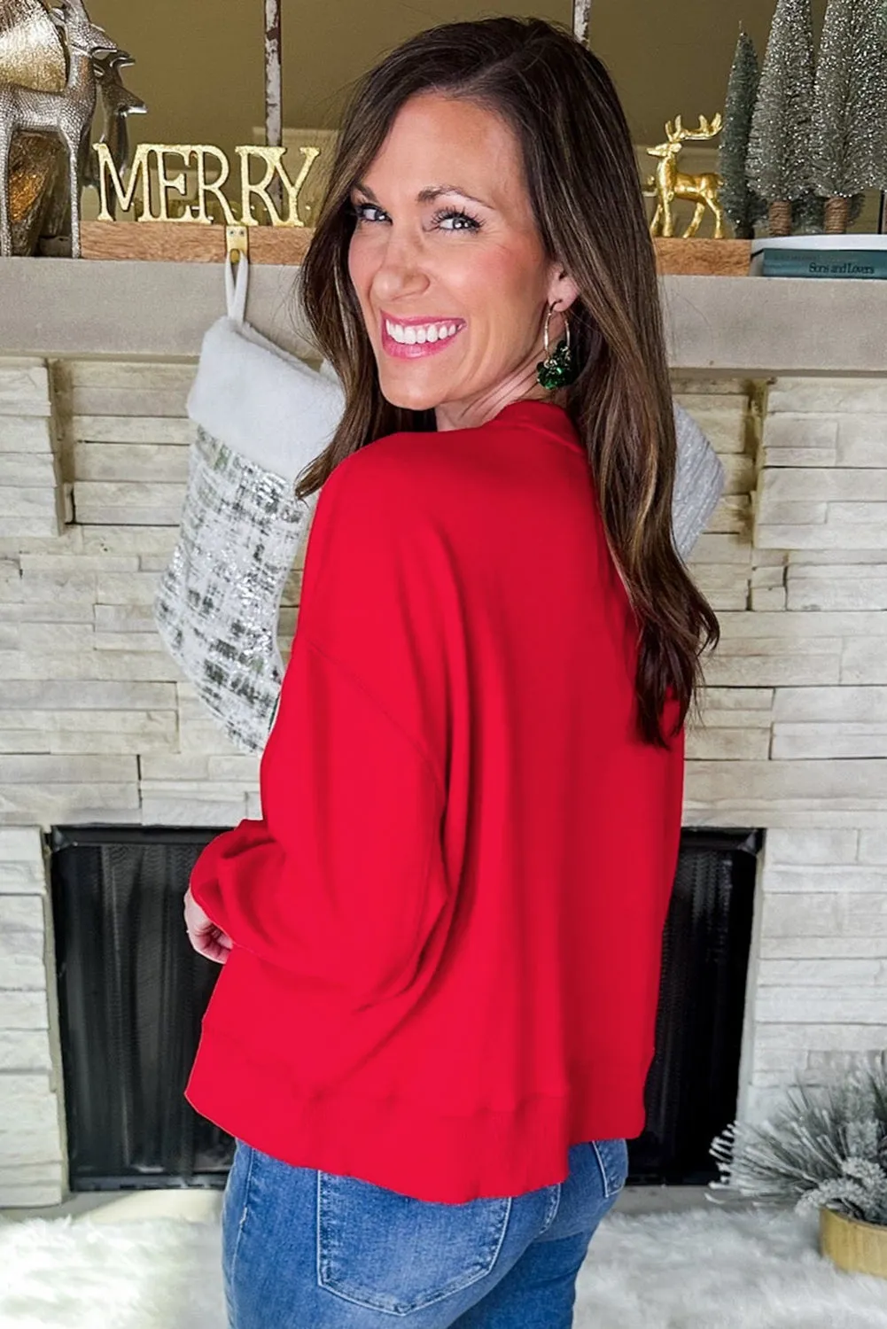 Fiery Red Merry Script Holiday Christmas Graphic Sweatshirt sold by eAura product image thumbnail 2