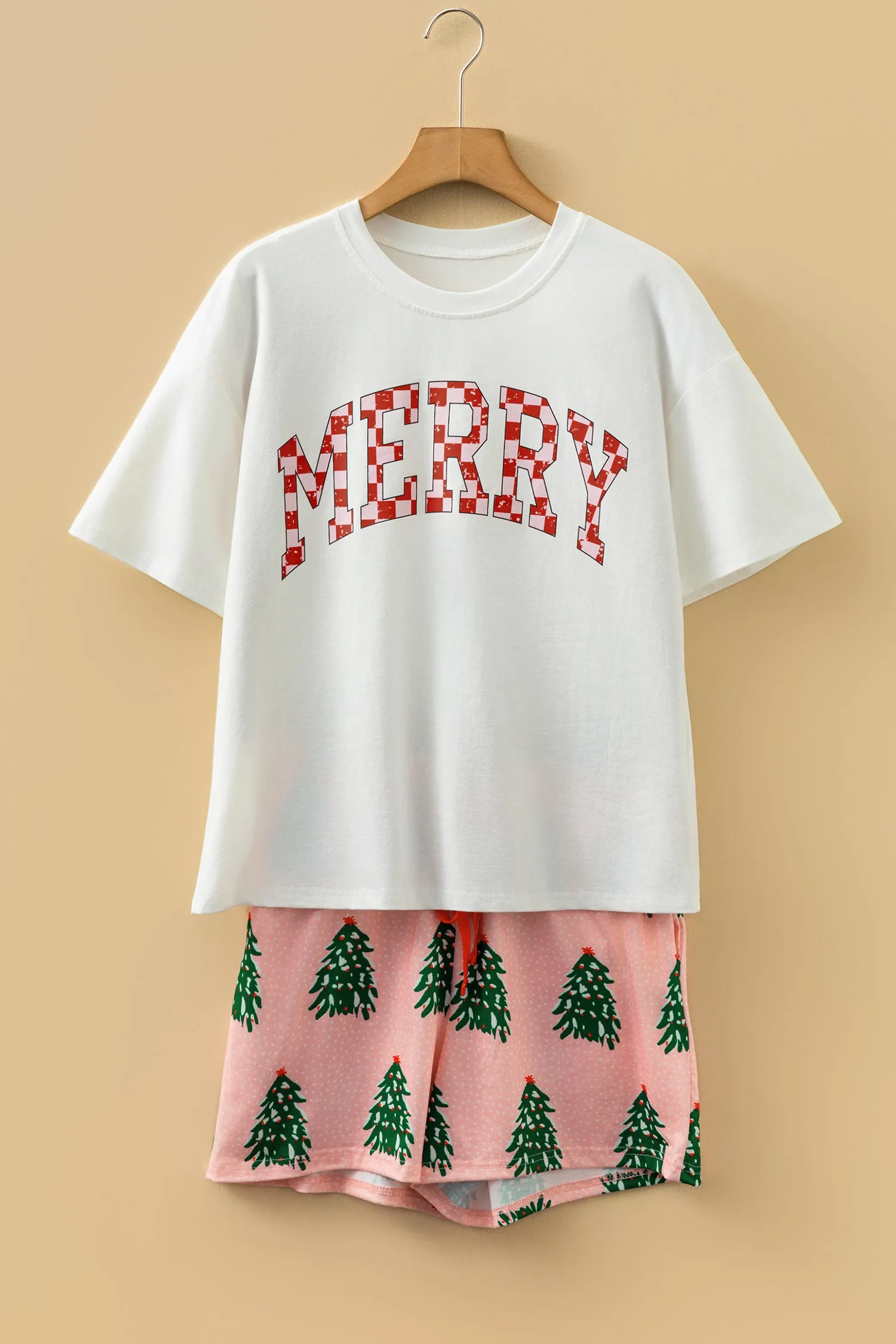 Checkered MERRY Graphic Christmas Tree Print Short Lounge Set sold by eAura product image thumbnail 5