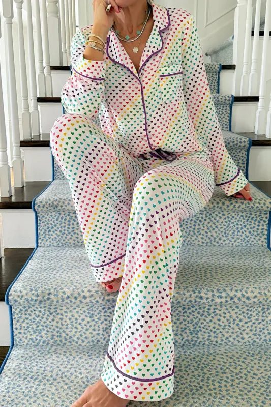 White Heart Print Long Sleeve Pyjama Set sold by eAura